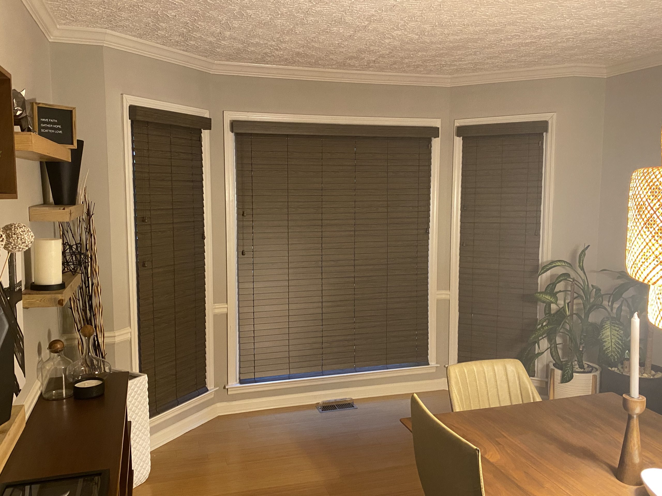 Wood blinds in an Atlanta home bay window