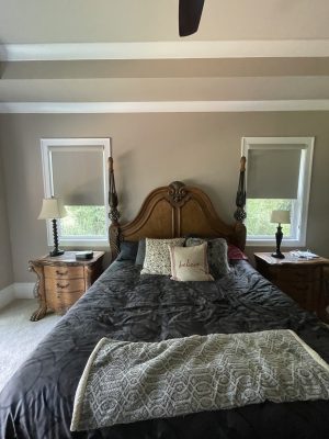 Roller shades in an Atlanta primary bedroom