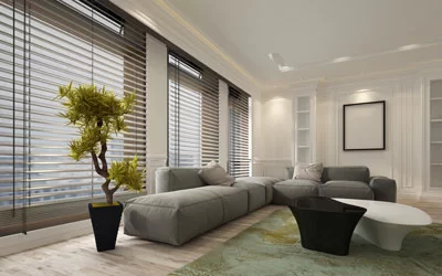 Horizontal blinds in a modern living room